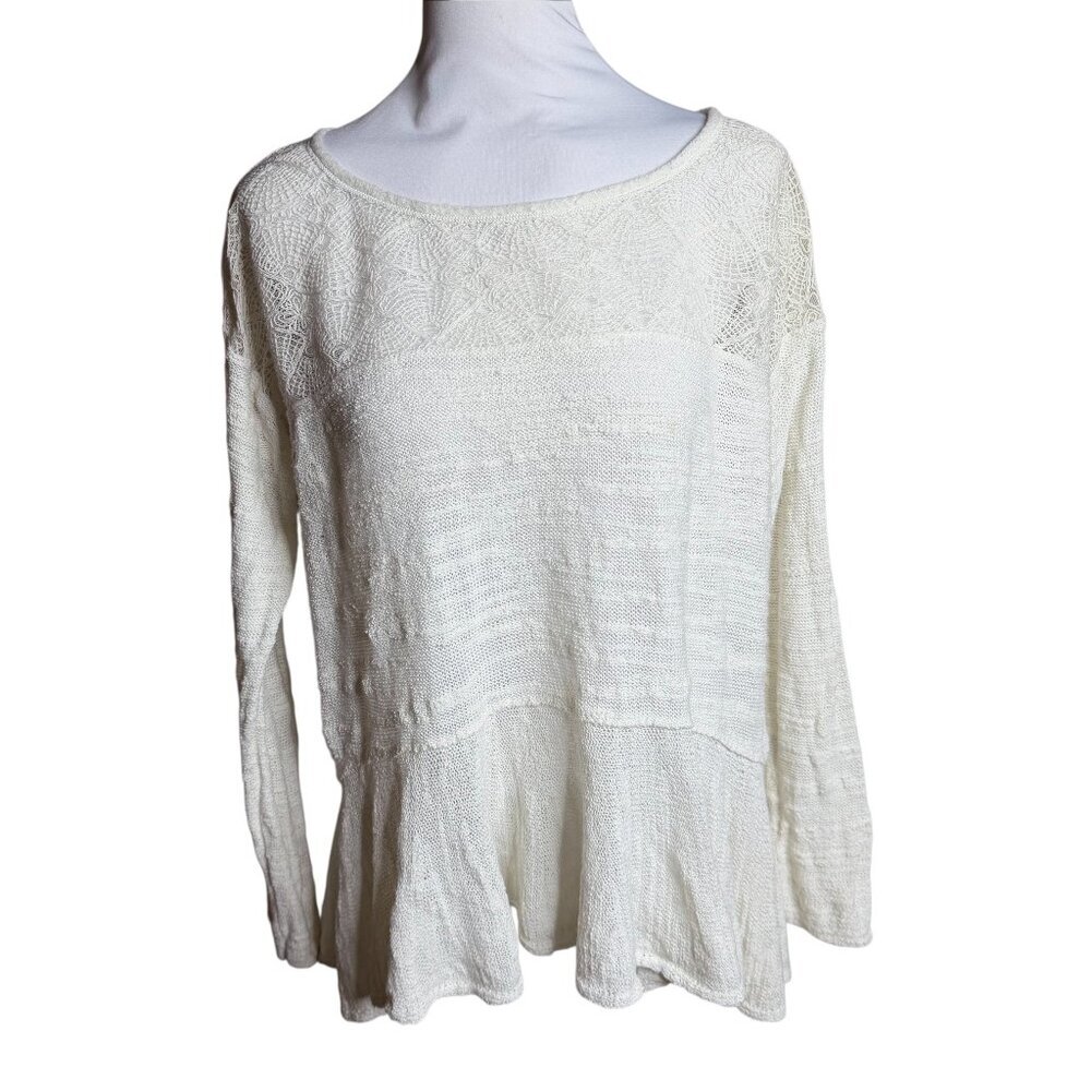 Free People Kristobel Embroidered Yoke ruffle top Eggshell small - Picture 2 of 10